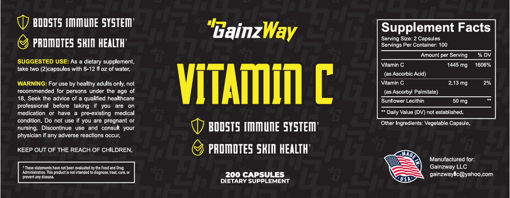 Gainzway Liposomal Vitamin C Vegetable Capsules, 1500 mg, 200 count