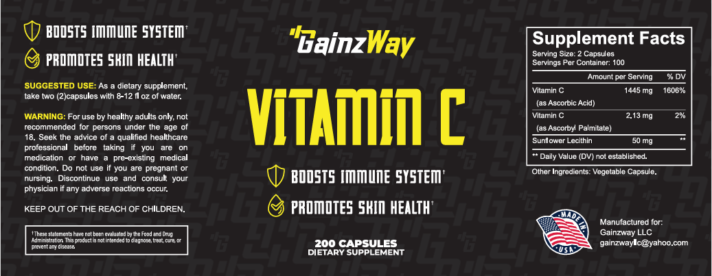 Gainzway Liposomal Vitamin C Vegetable Capsules, 1500 mg, 200 count